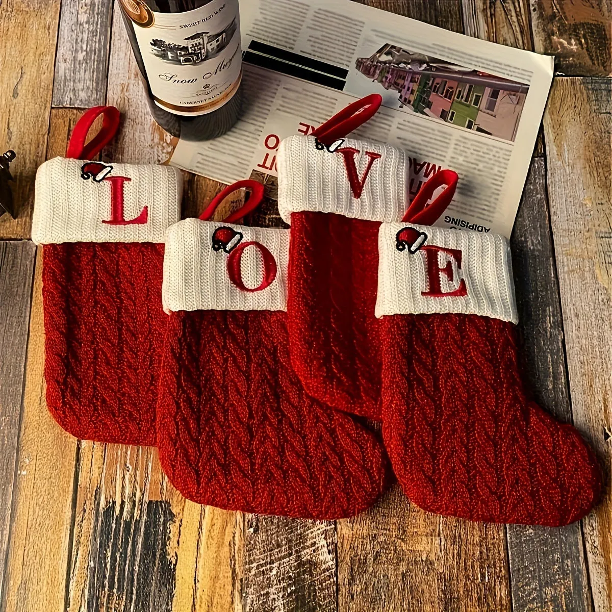 kkboxly Personalized Festive Knit Christmas Stockings with Customizable Initials - Unique Holiday Decorations for Home, Family, and Friends - Ideal for Christmas Party, Tree, Mantel, and Fireplace Decor