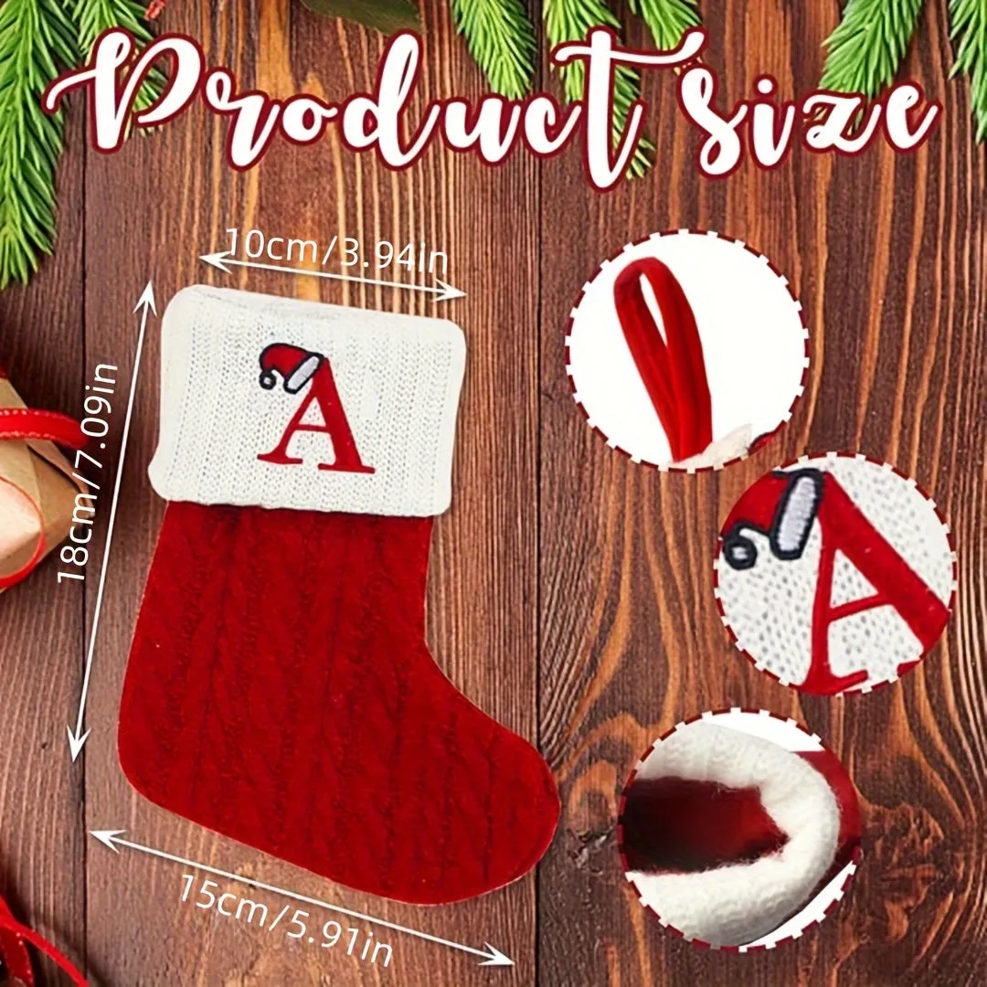 kkboxly Personalized Festive Knit Christmas Stockings with Customizable Initials - Unique Holiday Decorations for Home, Family, and Friends - Ideal for Christmas Party, Tree, Mantel, and Fireplace Decor