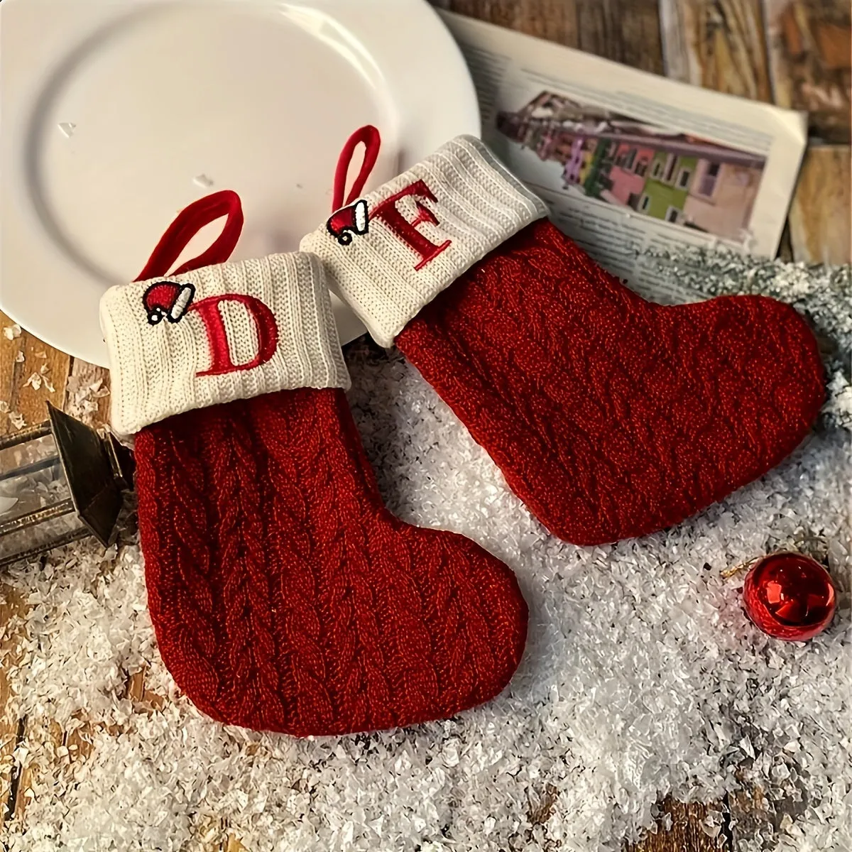 kkboxly Personalized Festive Knit Christmas Stockings with Customizable Initials - Unique Holiday Decorations for Home, Family, and Friends - Ideal for Christmas Party, Tree, Mantel, and Fireplace Decor