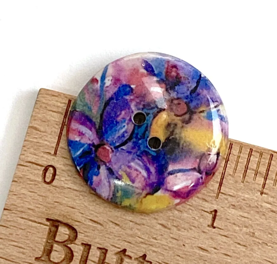 LAST ONES Purples, Pinks, Gold Abstract Tropical Coconut Paper Art Button 1"