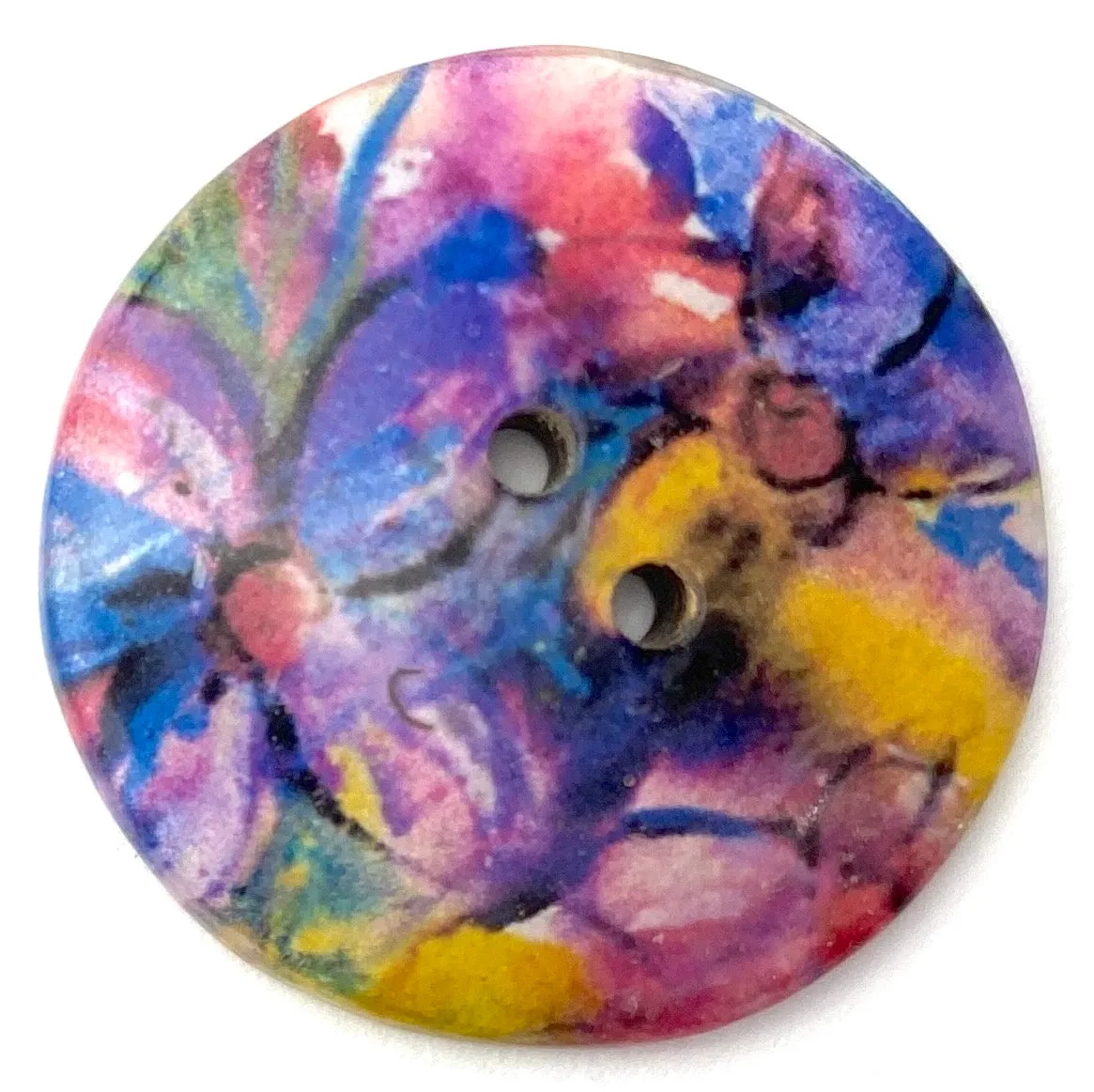 LAST ONES Purples, Pinks, Gold Abstract Tropical Coconut Paper Art Button 1"