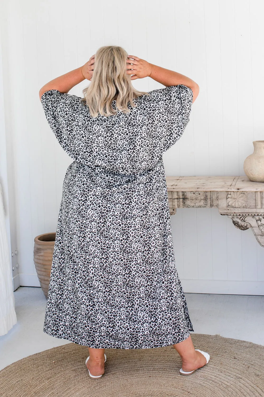 Leopard Maxi Dress in Black White Grey