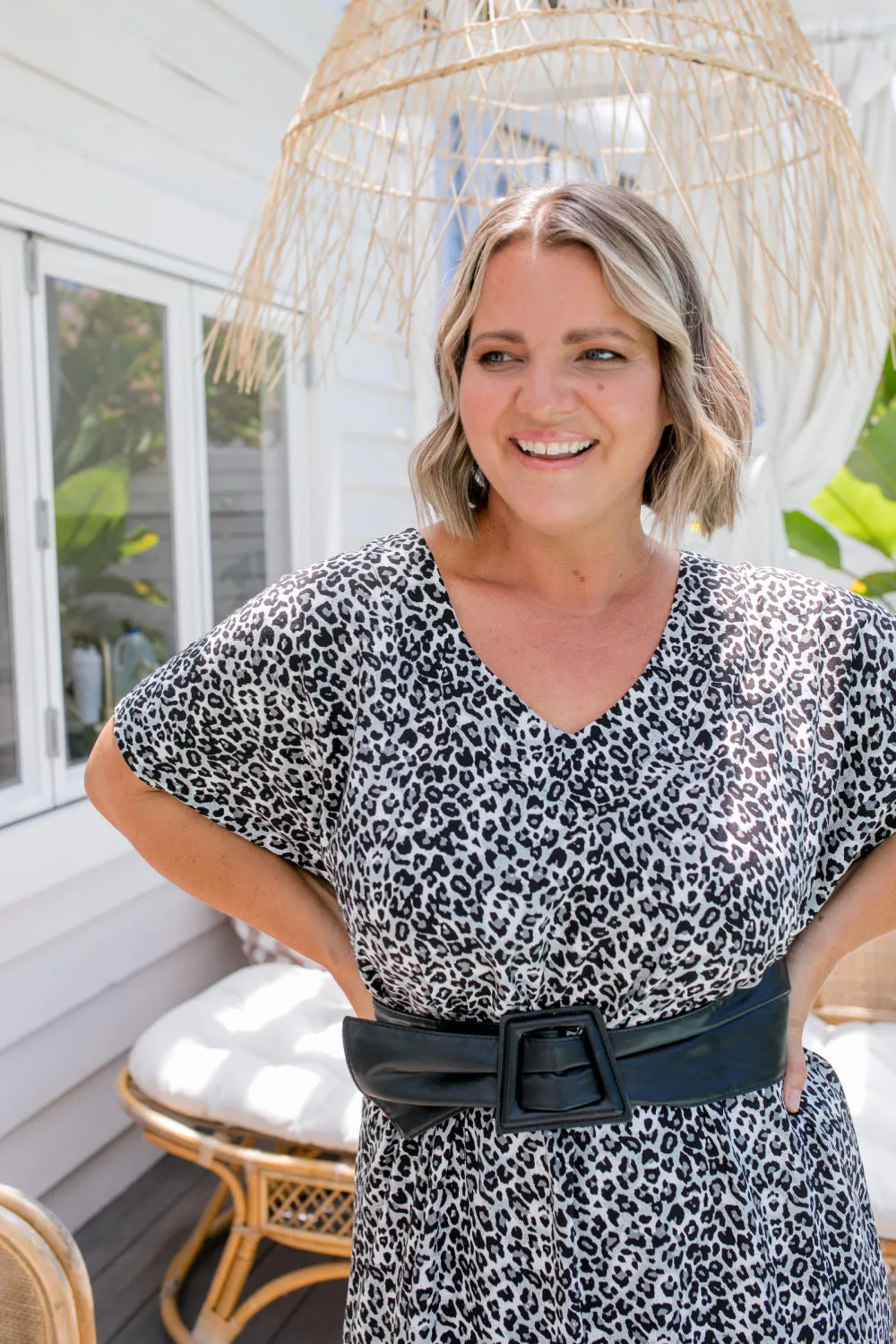 Leopard Maxi Dress in Black White Grey