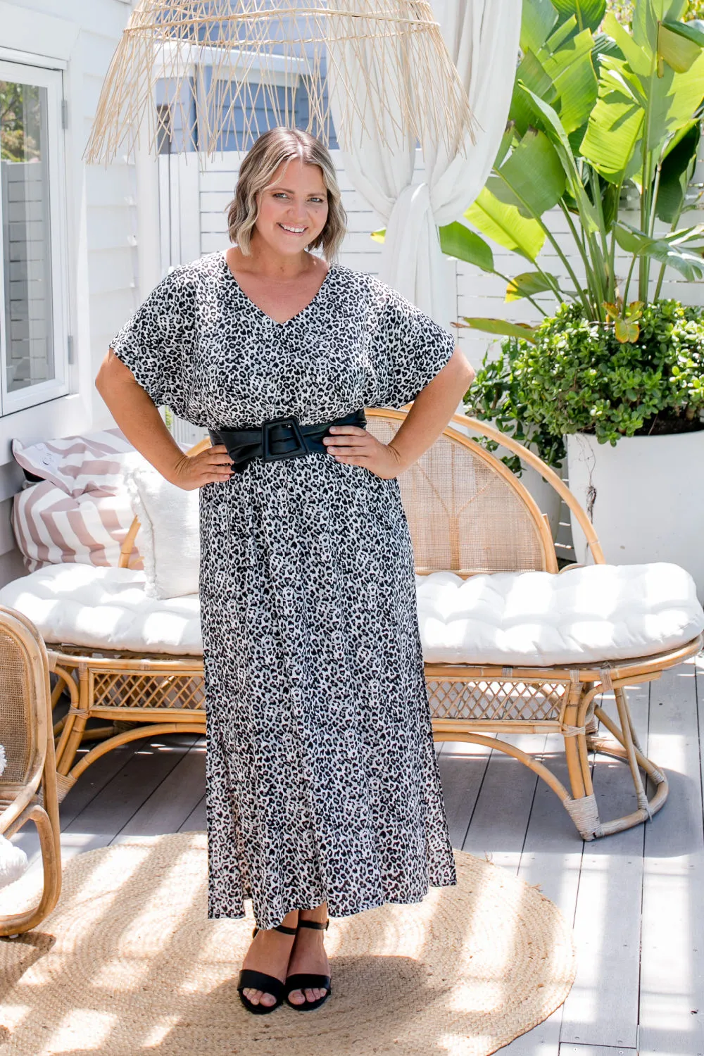 Leopard Maxi Dress in Black White Grey