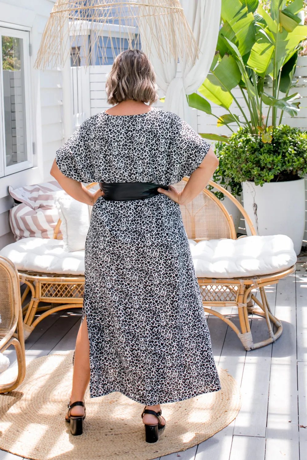 Leopard Maxi Dress in Black White Grey