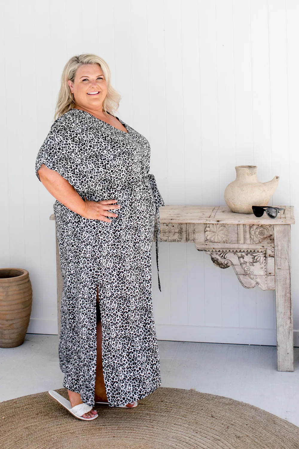 Leopard Maxi Dress in Black White Grey