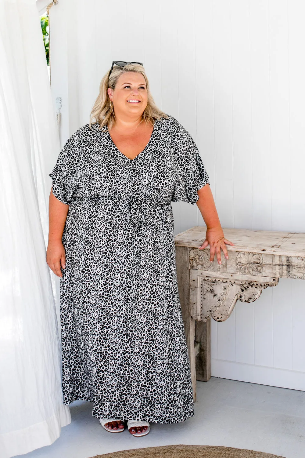 Leopard Maxi Dress in Black White Grey