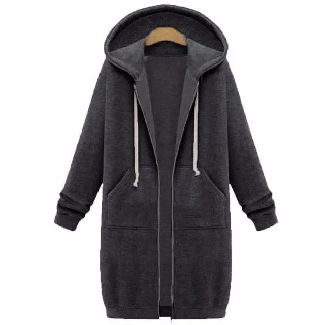 Long Autumn Zip Up Hooded Jacket