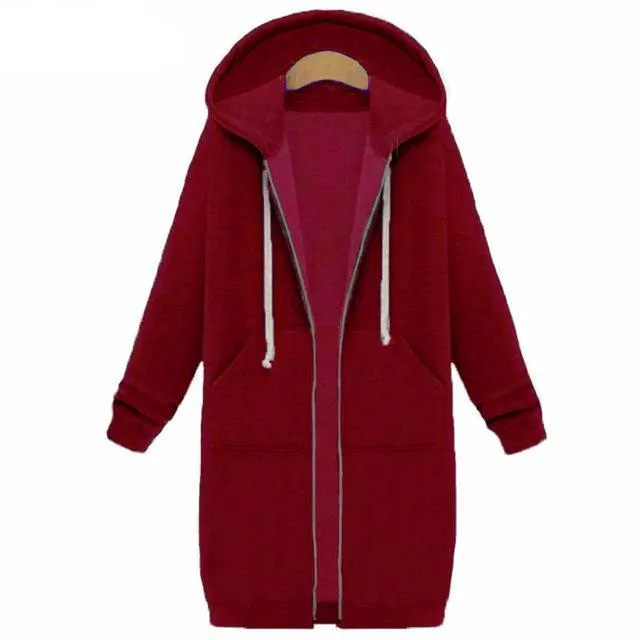 Long Autumn Zip Up Hooded Jacket