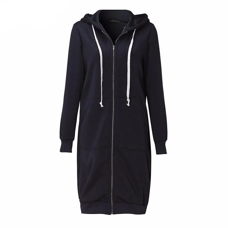 Long Autumn Zip Up Hooded Jacket