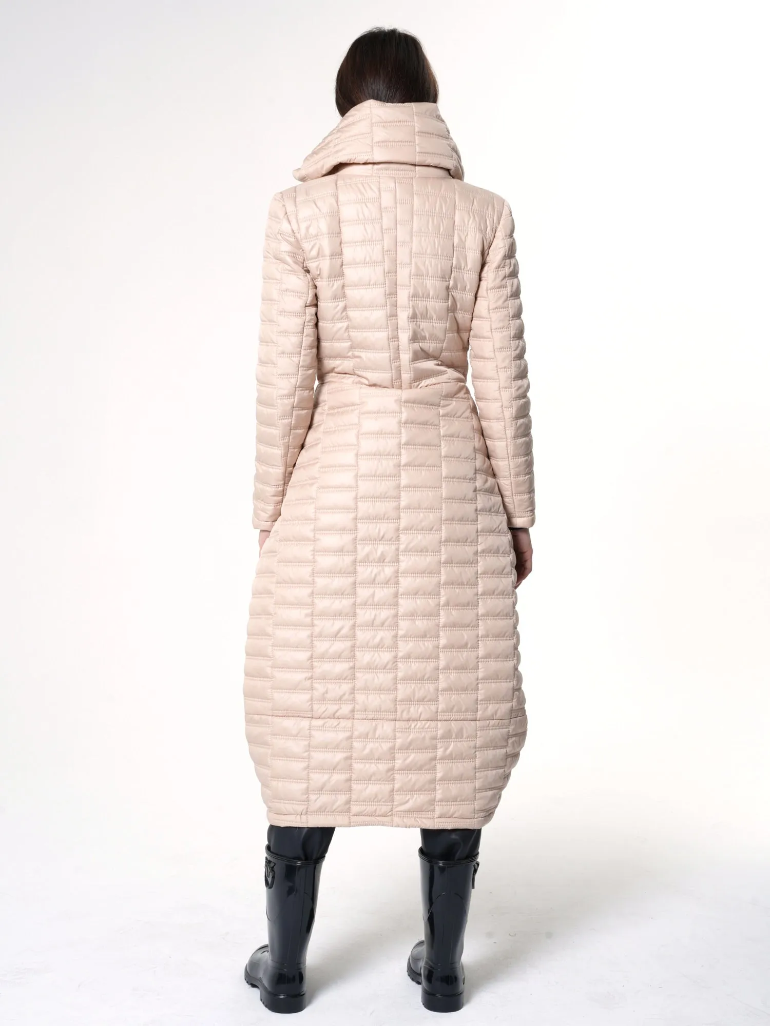 Long Quilted Coat In Beige