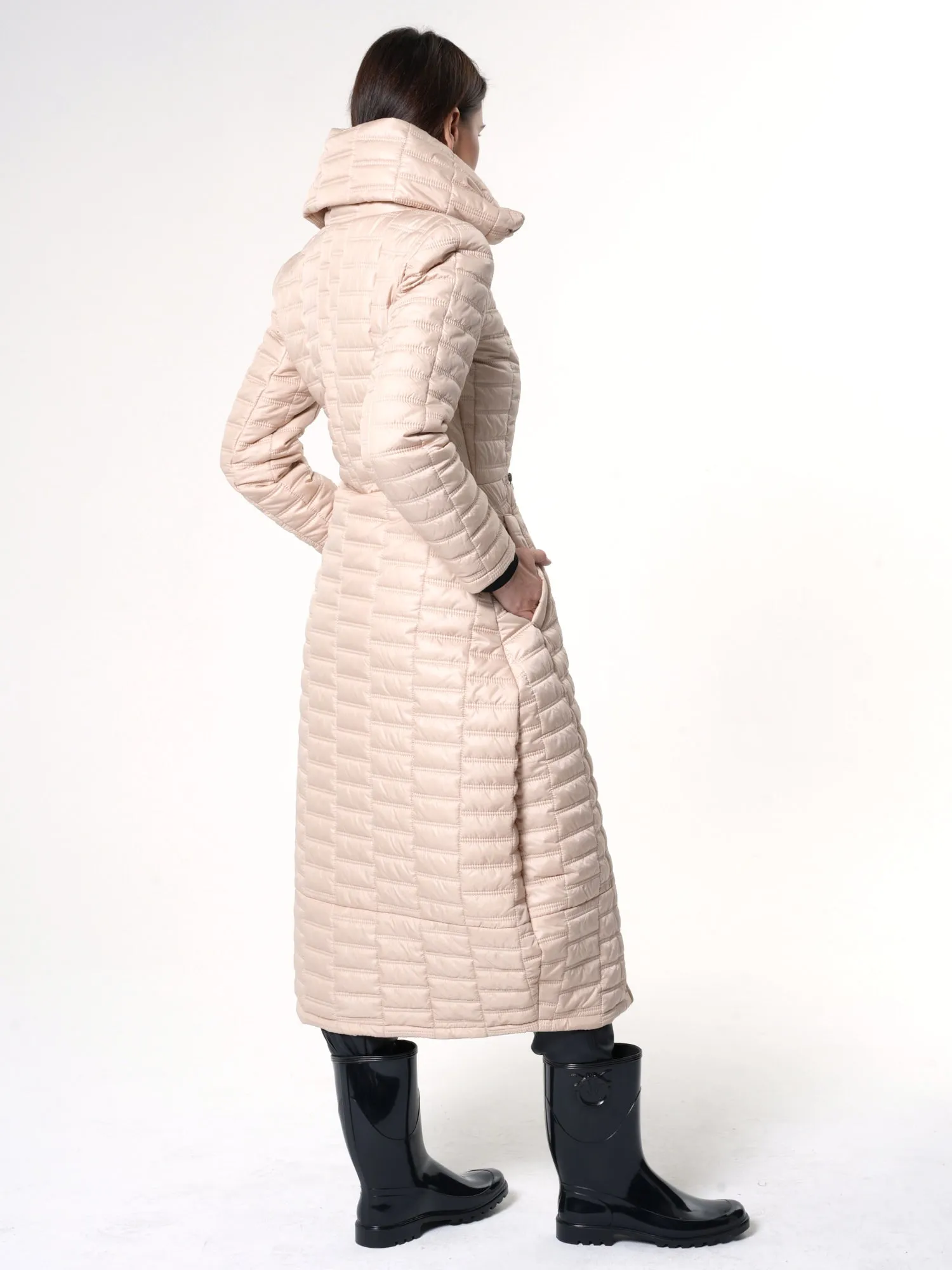 Long Quilted Coat In Beige