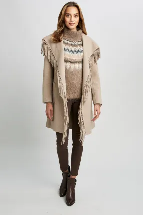 Long Sleeve Fringe Detail Wrap Coat