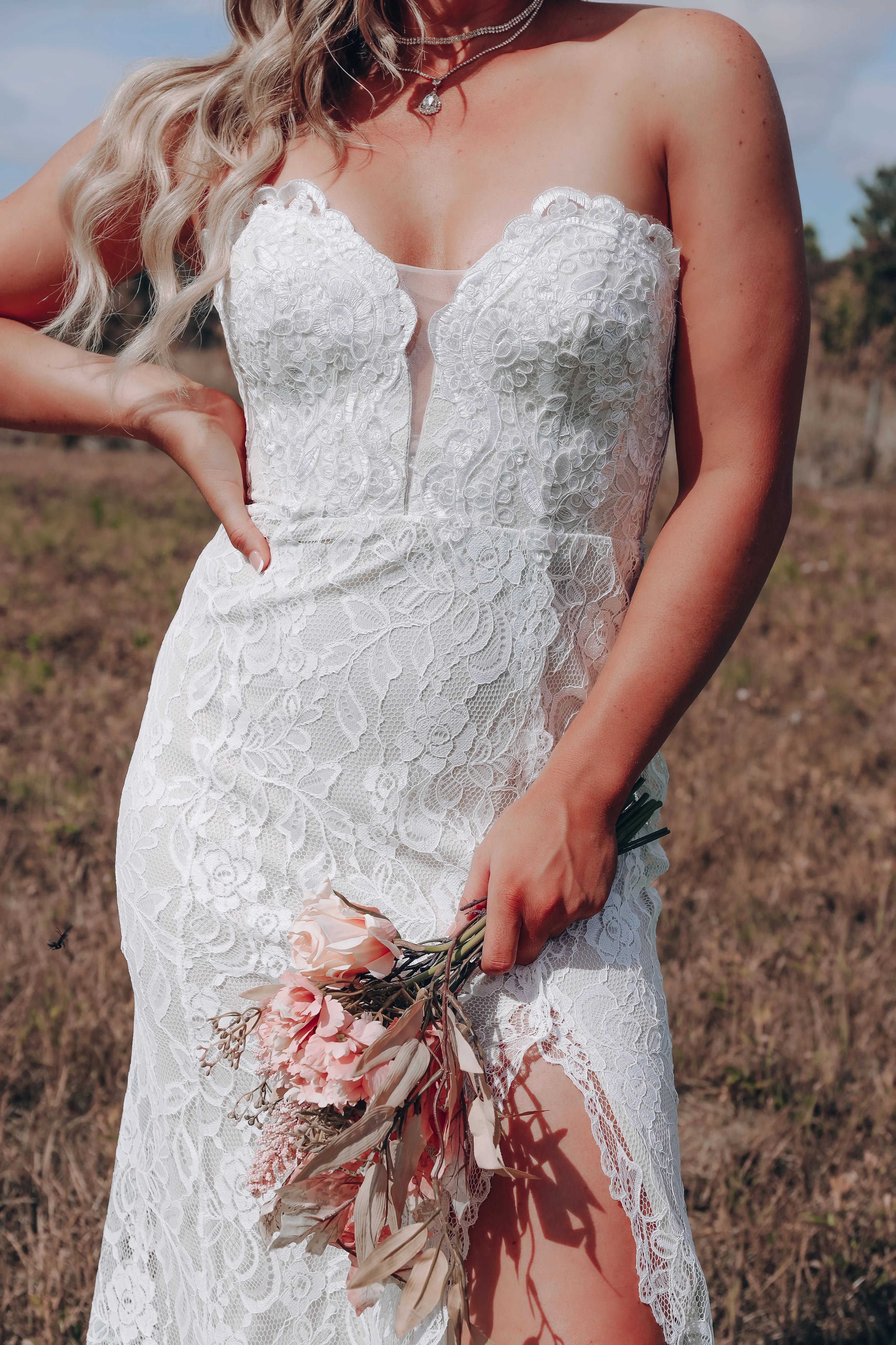 Lovely In Lace Strapless Maxi Dress - Ivory/Nude