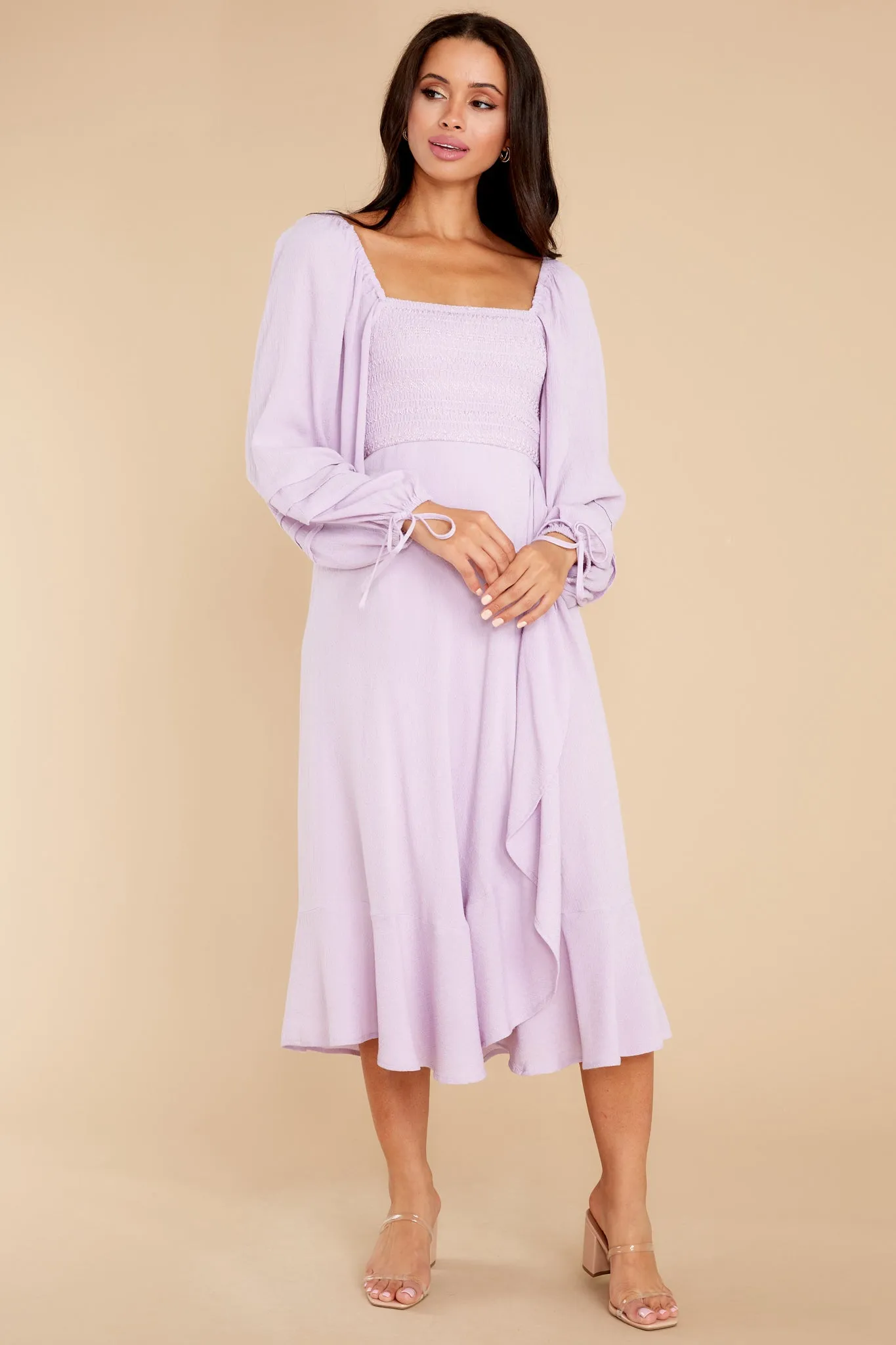 Lupine Orchid Long Sleeve Midi Dress