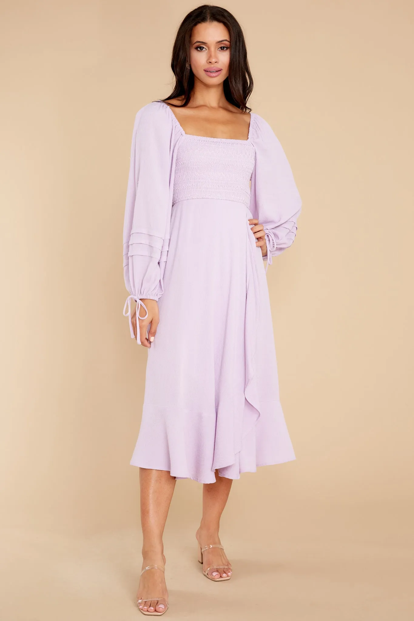 Lupine Orchid Long Sleeve Midi Dress