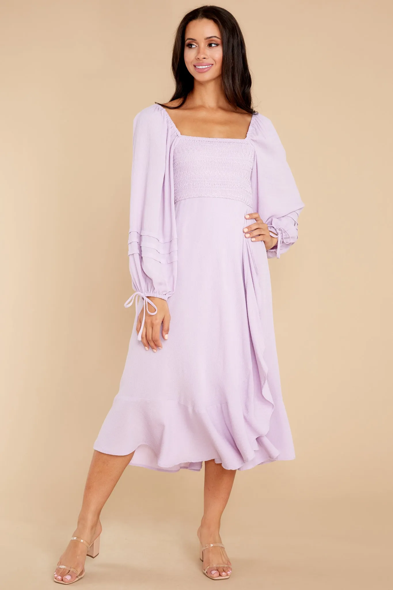 Lupine Orchid Long Sleeve Midi Dress