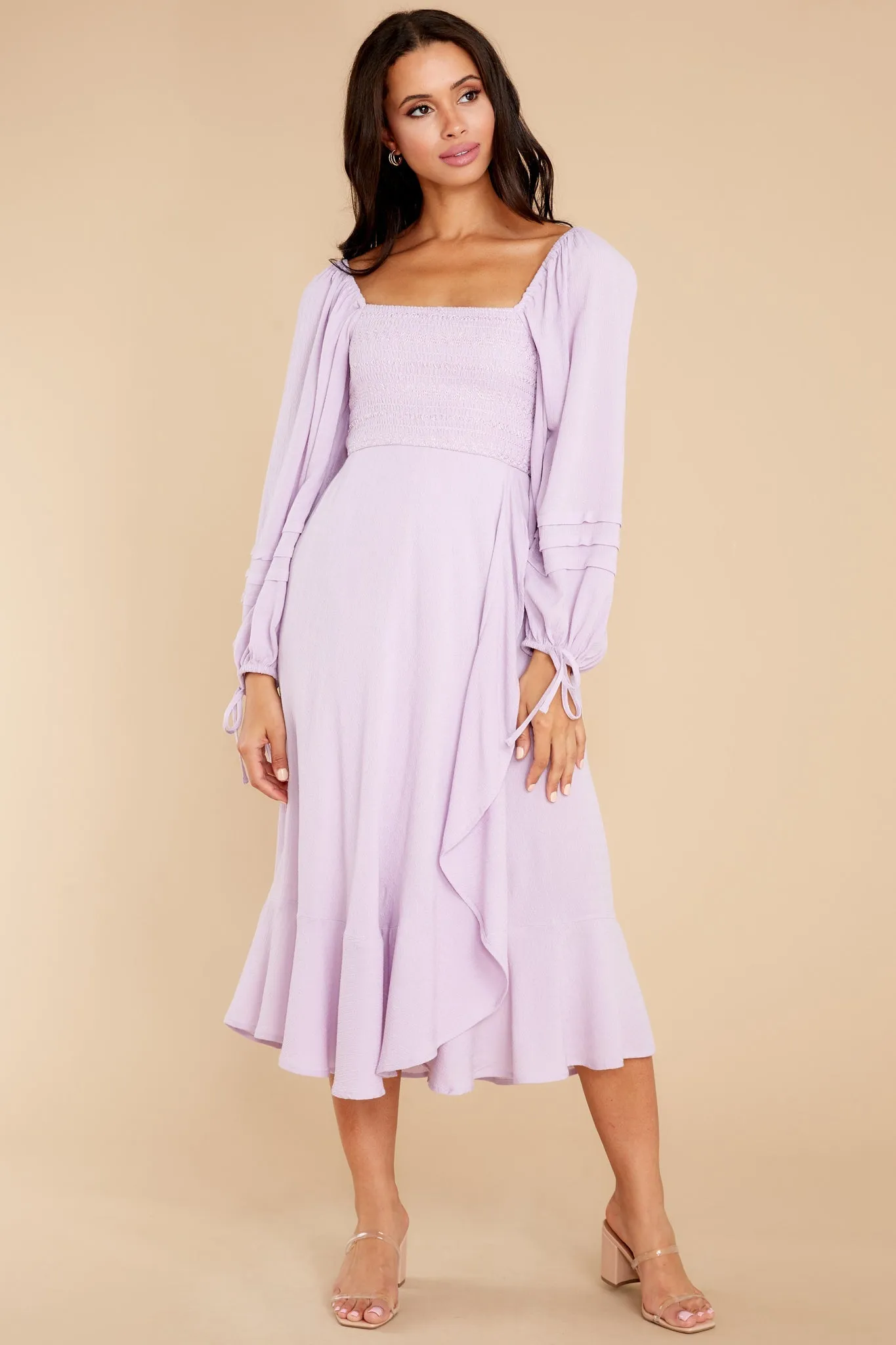 Lupine Orchid Long Sleeve Midi Dress