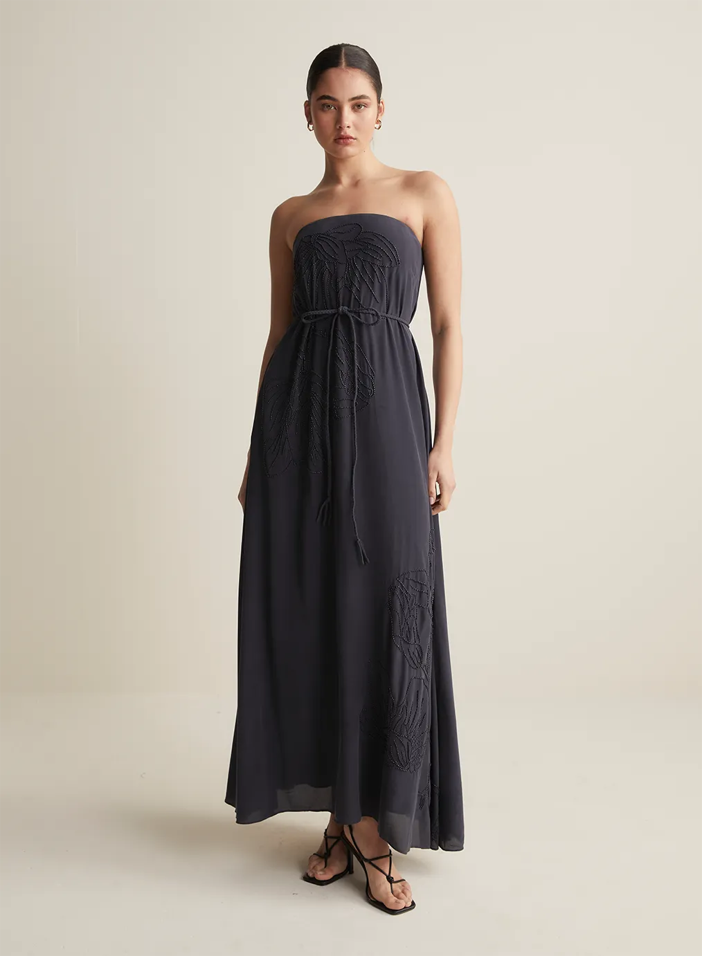 Meisha Silk Bead Embroidery Maxi Dress