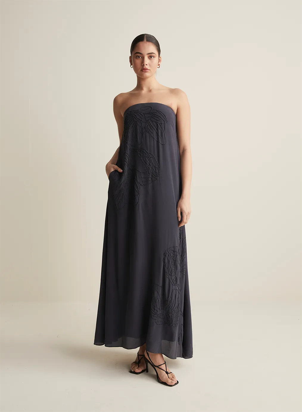 Meisha Silk Bead Embroidery Maxi Dress