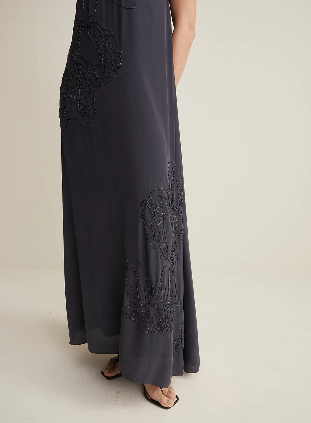 Meisha Silk Bead Embroidery Maxi Dress