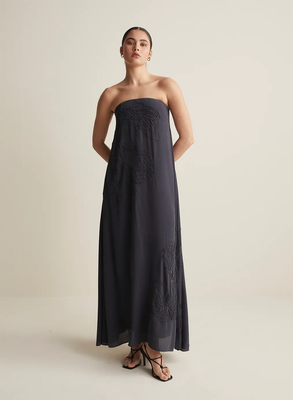 Meisha Silk Bead Embroidery Maxi Dress