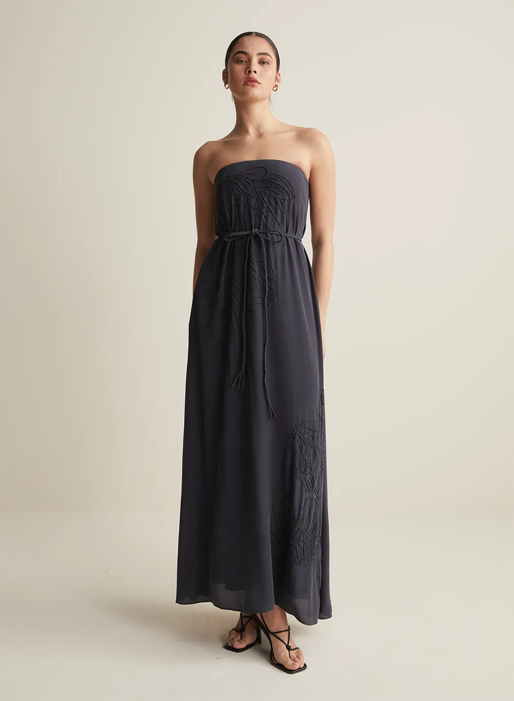 Meisha Silk Bead Embroidery Maxi Dress