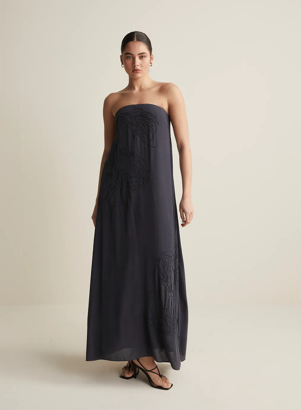 Meisha Silk Bead Embroidery Maxi Dress