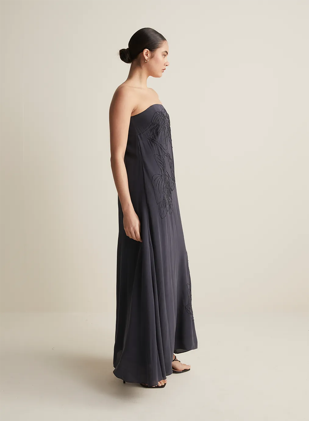 Meisha Silk Bead Embroidery Maxi Dress