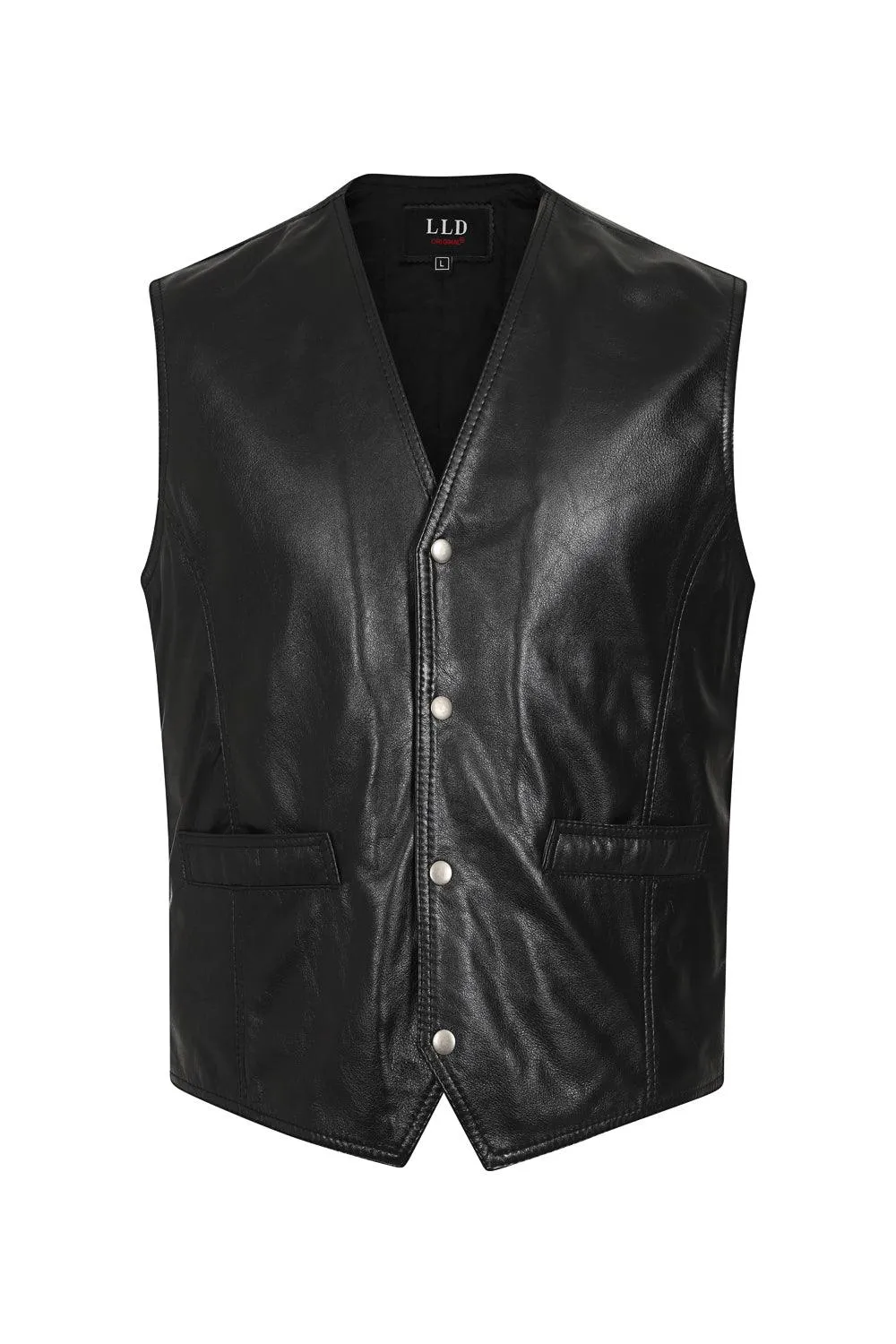 Men's Genuine Black Leather Classic Waistcoat - 'TEDDY'