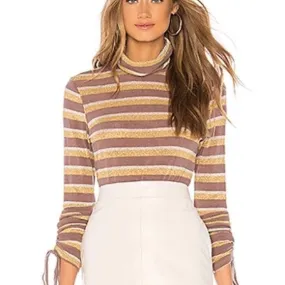 Mock Neck Long Sleeve Metallic Striped Top