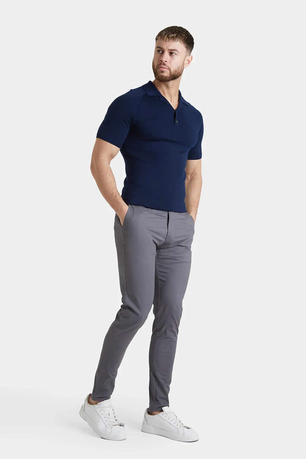 Muscle Fit Cotton Stretch Chino Trouser in Dark Grey