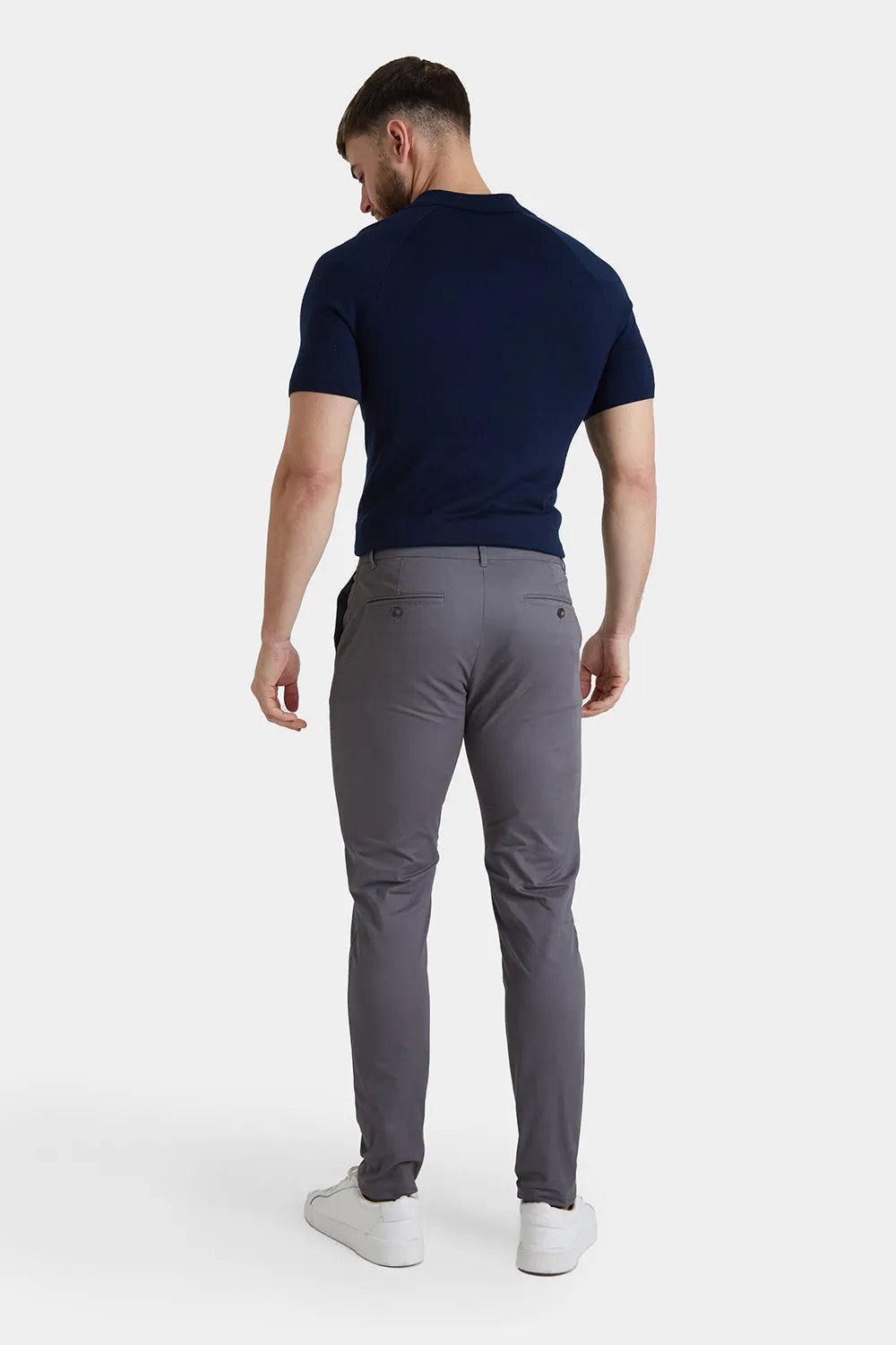 Muscle Fit Cotton Stretch Chino Trouser in Dark Grey