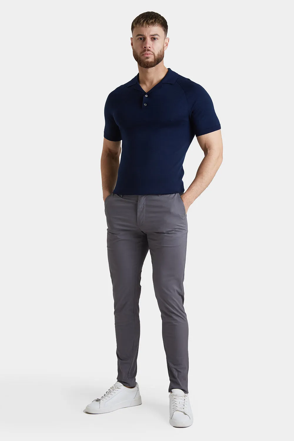 Muscle Fit Cotton Stretch Chino Trouser in Dark Grey