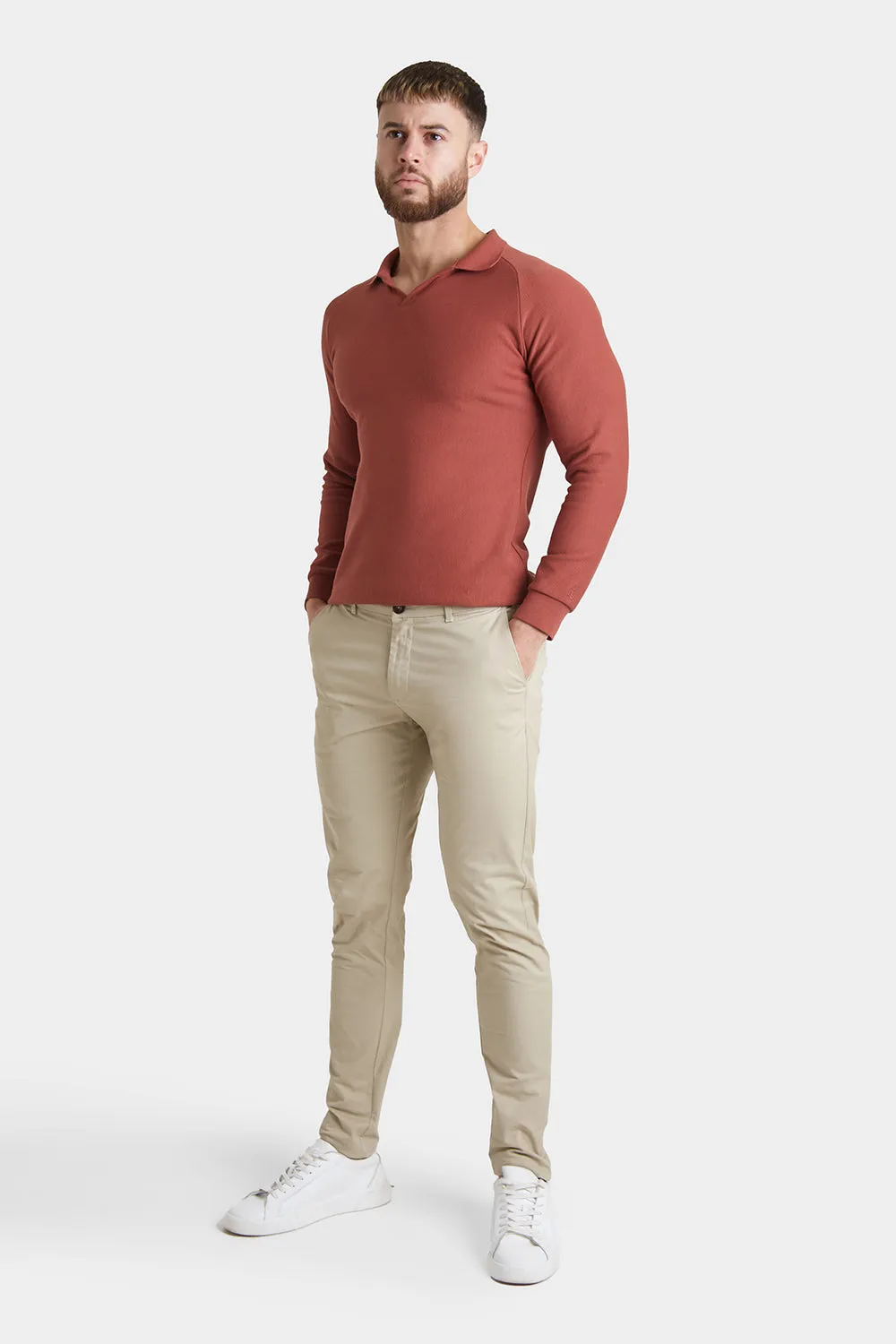 Muscle Fit Cotton Stretch Chino Trouser in Stone