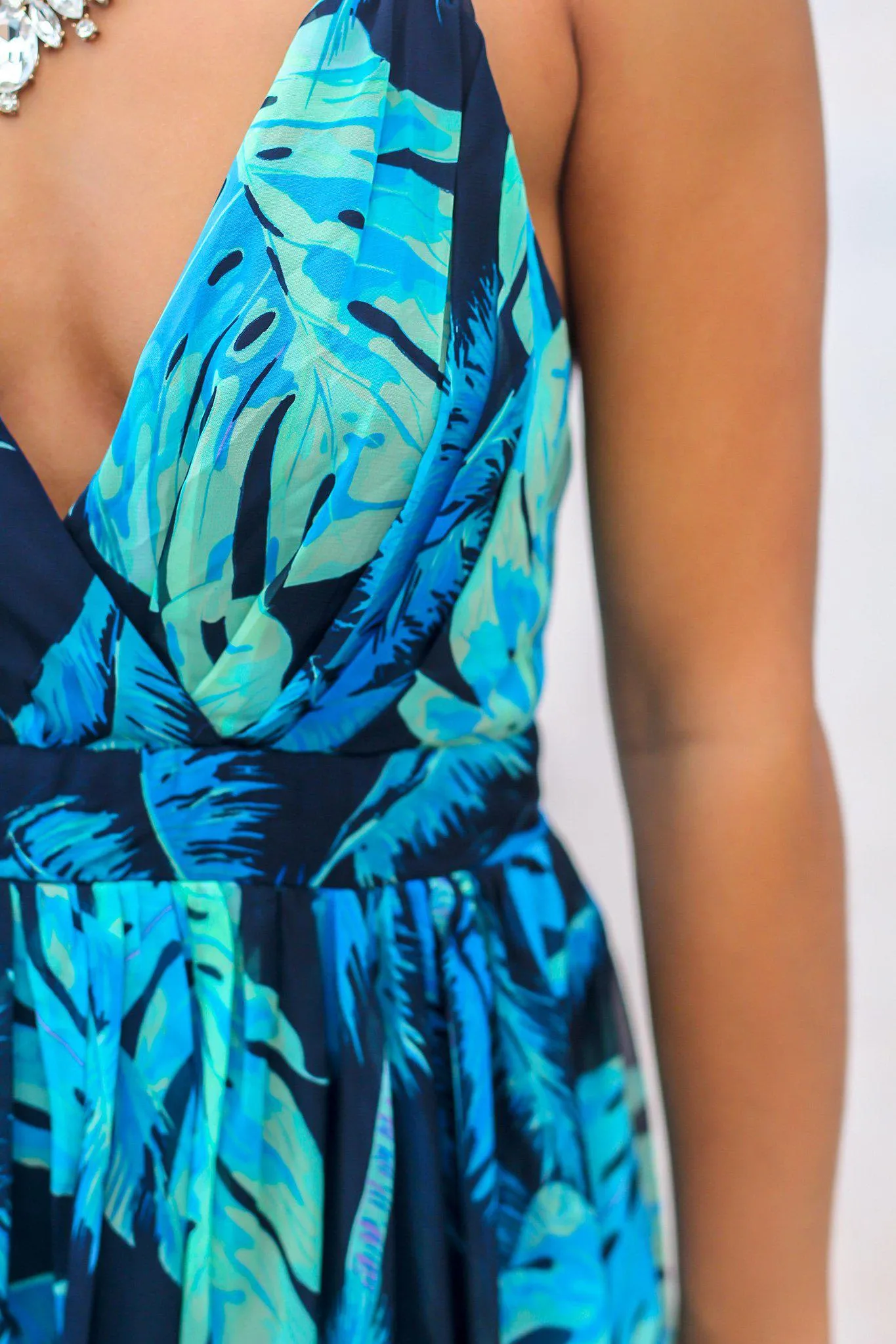 Navy Tropical Print Maxi Dress