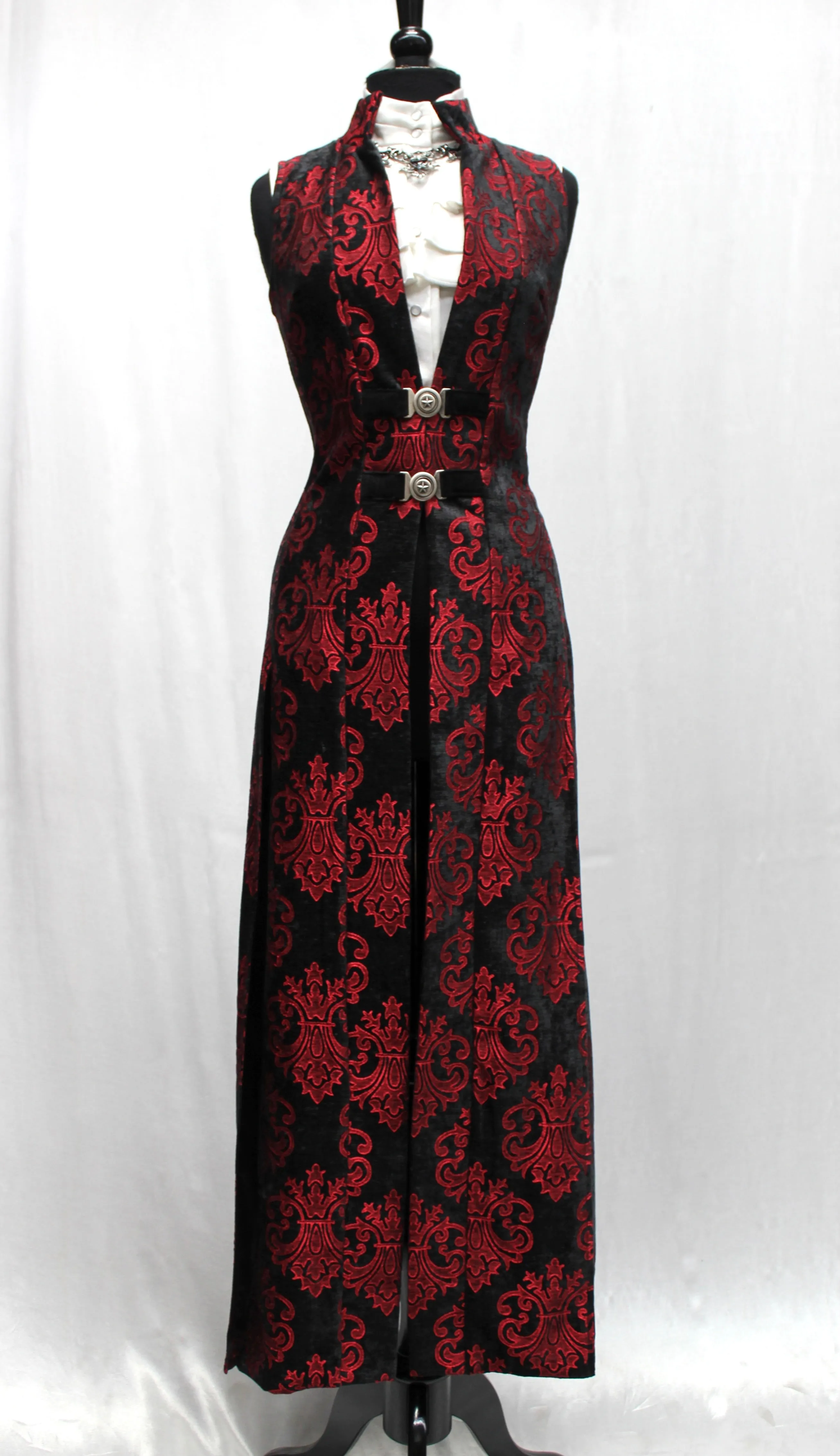 NECROMANTIC COAT/VEST - RED ON BLACK VELVET BROCADE