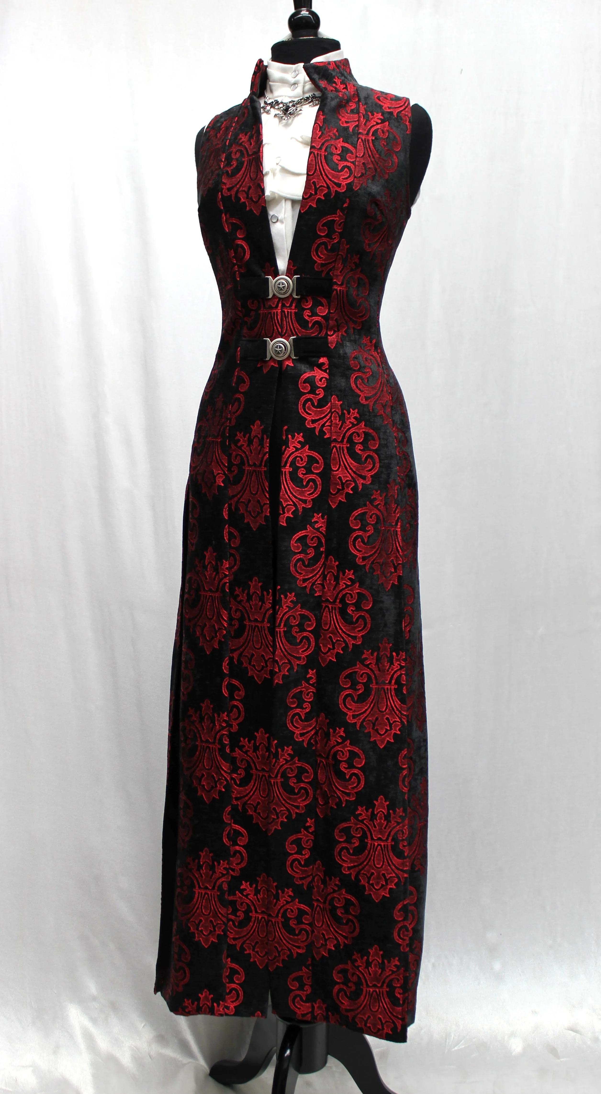 NECROMANTIC COAT/VEST - RED ON BLACK VELVET BROCADE