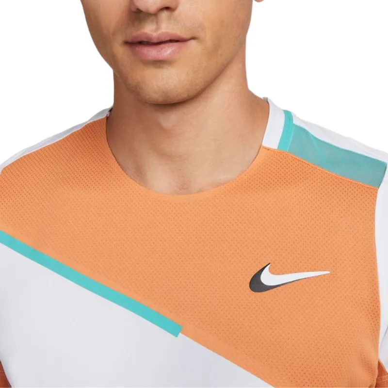 Nike Court Dri-FIT Slam Mens Tennis Top - White/Hot Curry/Wahed Teal/White