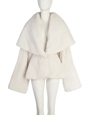 Norma Kamali Vintage 1980s Rare Off-White Chenille Huge Shawl Collar Coat