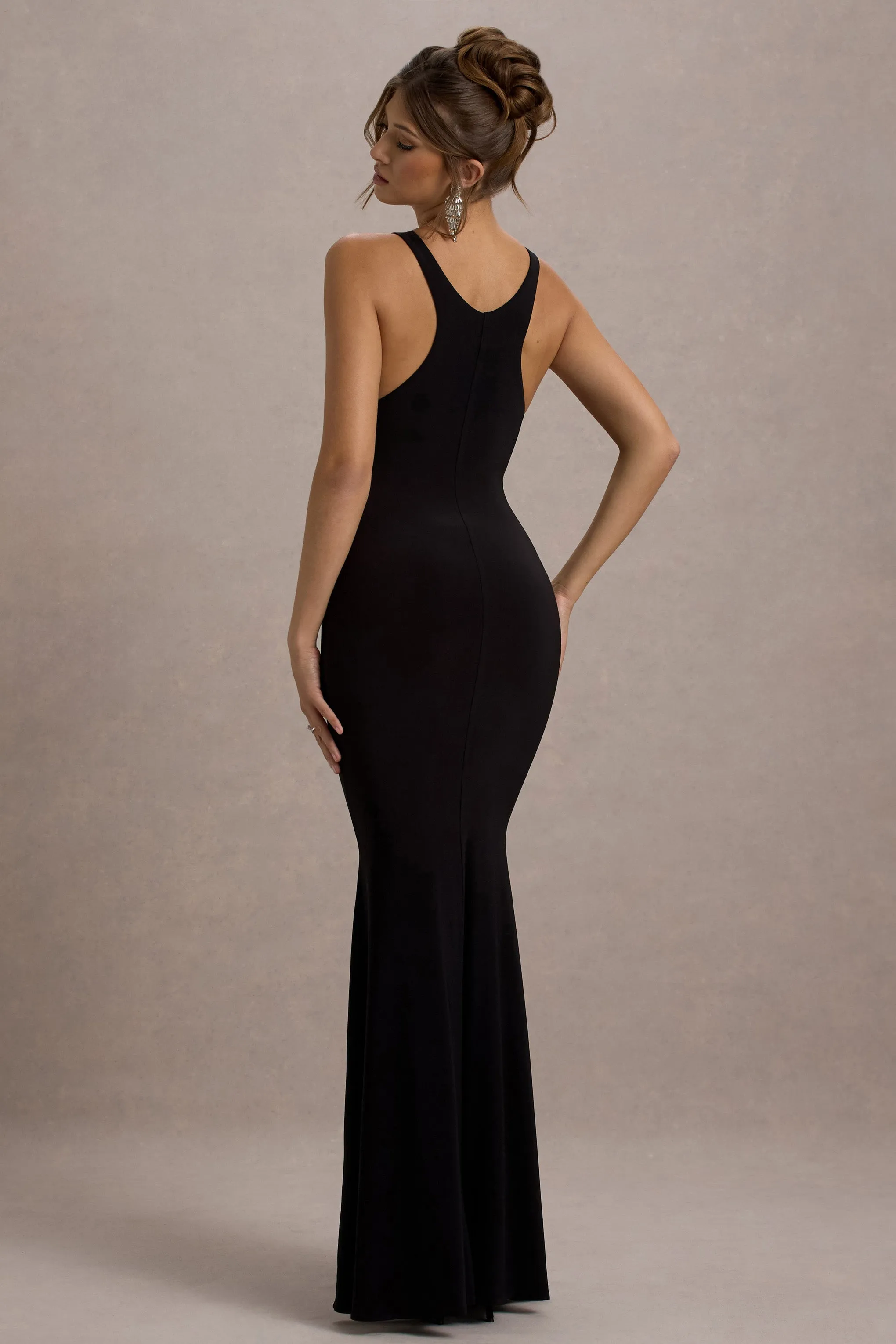 Odelle | Black Boat-Neck Racer-Back Maxi Dress