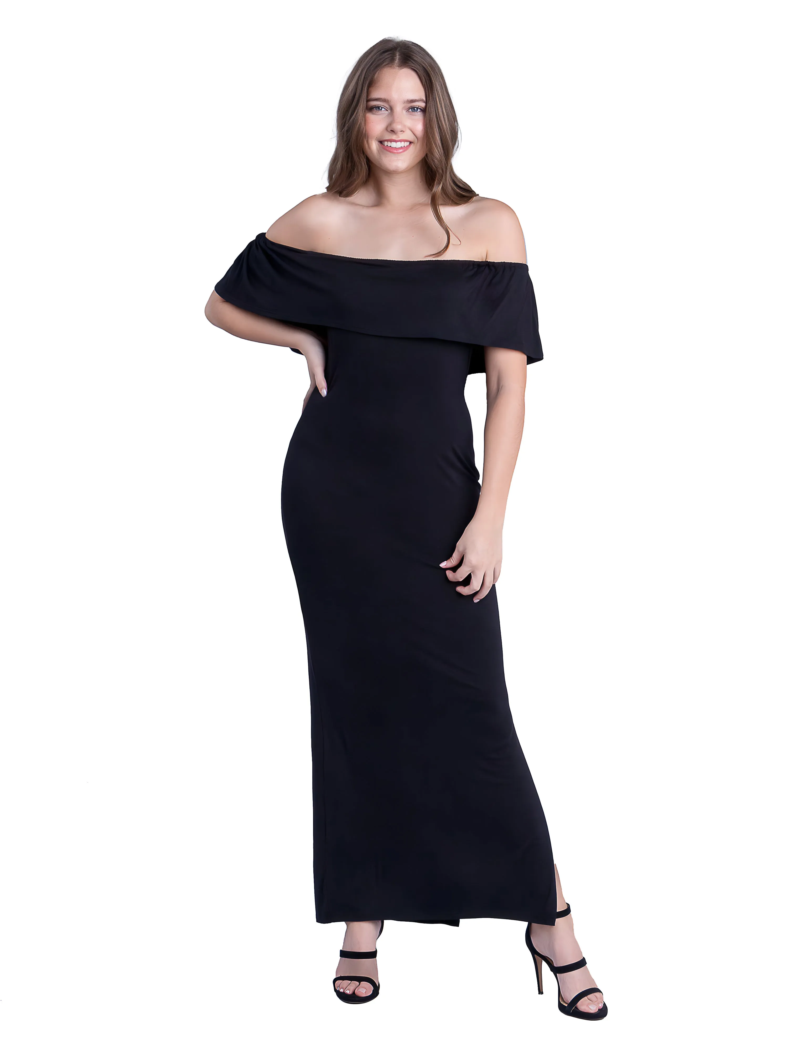 Off Shoulder Ruffle Detail Maxi Dress