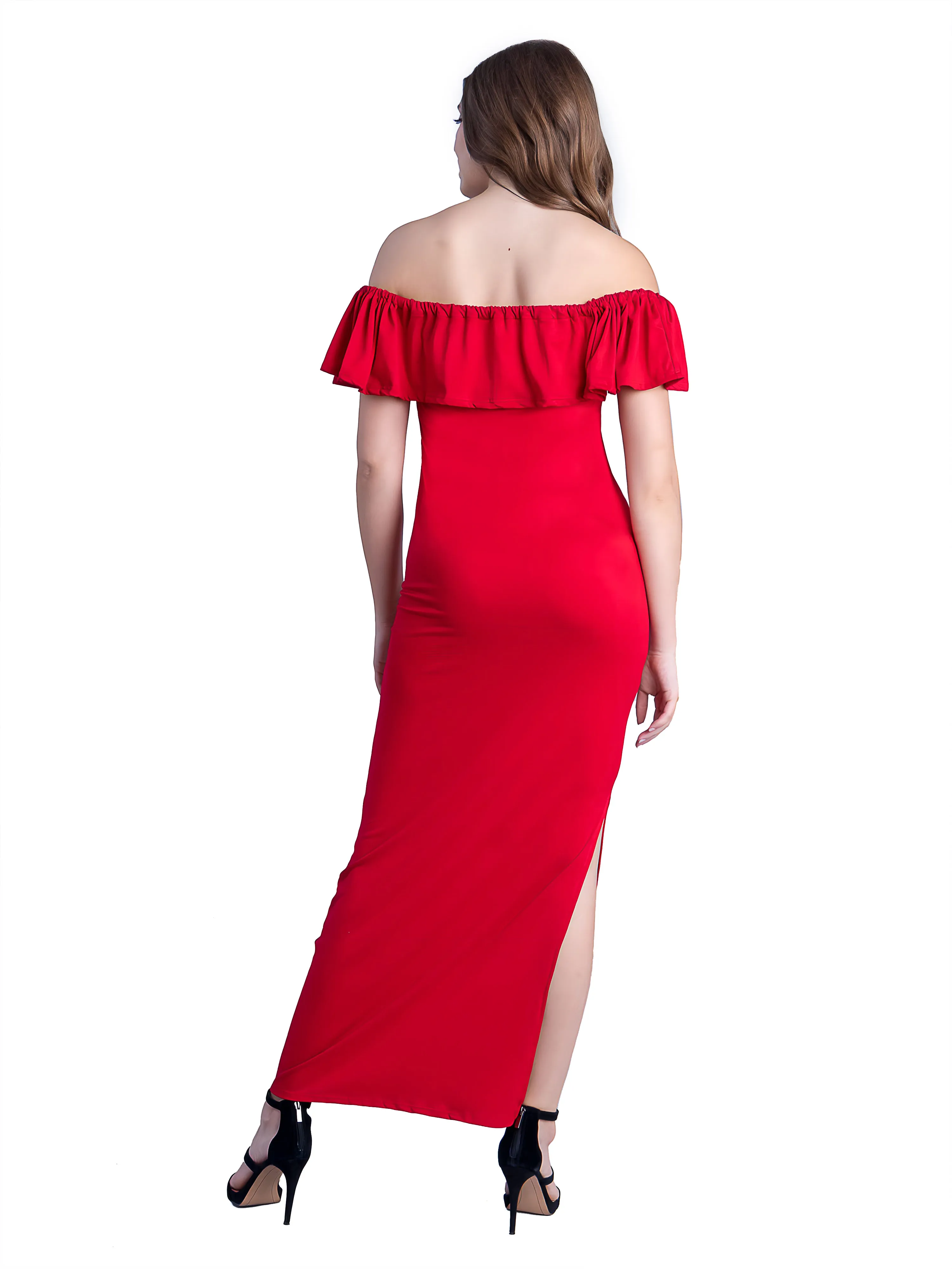 Off Shoulder Ruffle Detail Maxi Dress