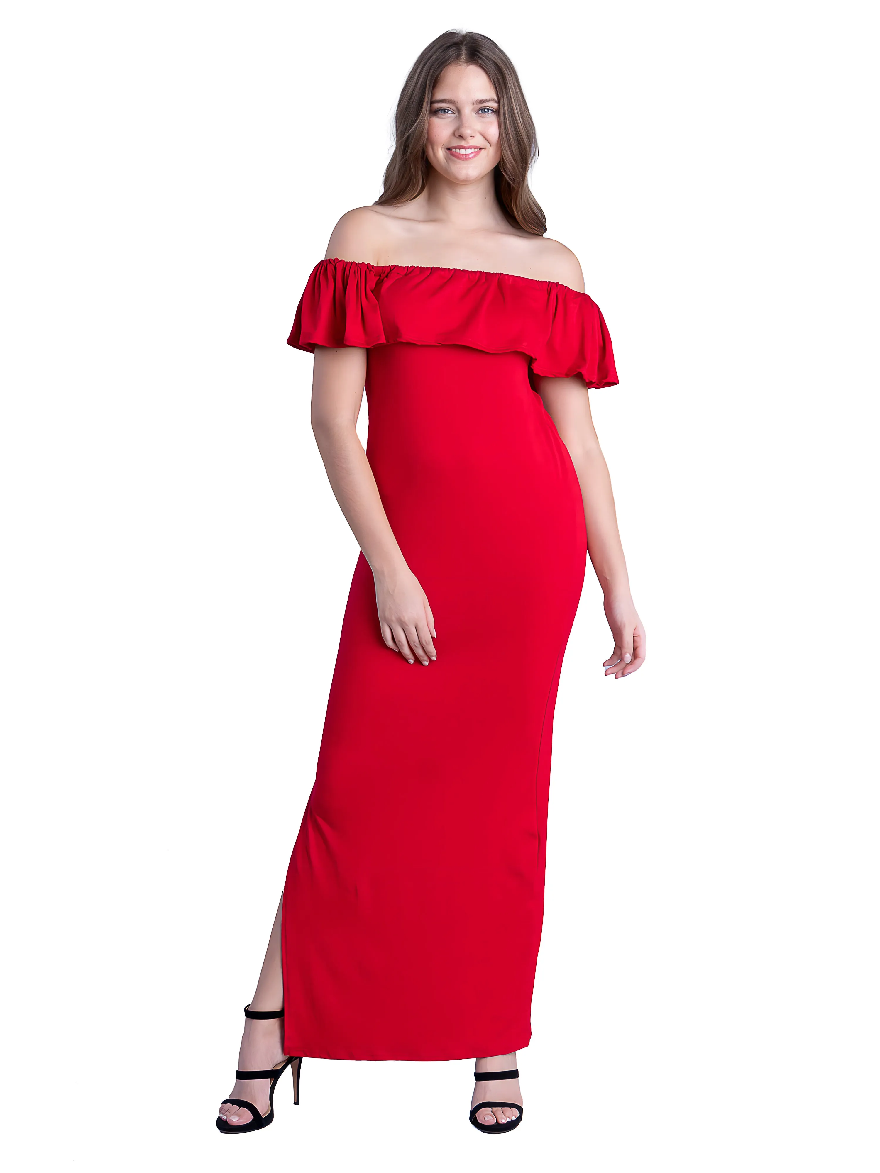 Off Shoulder Ruffle Detail Maxi Dress