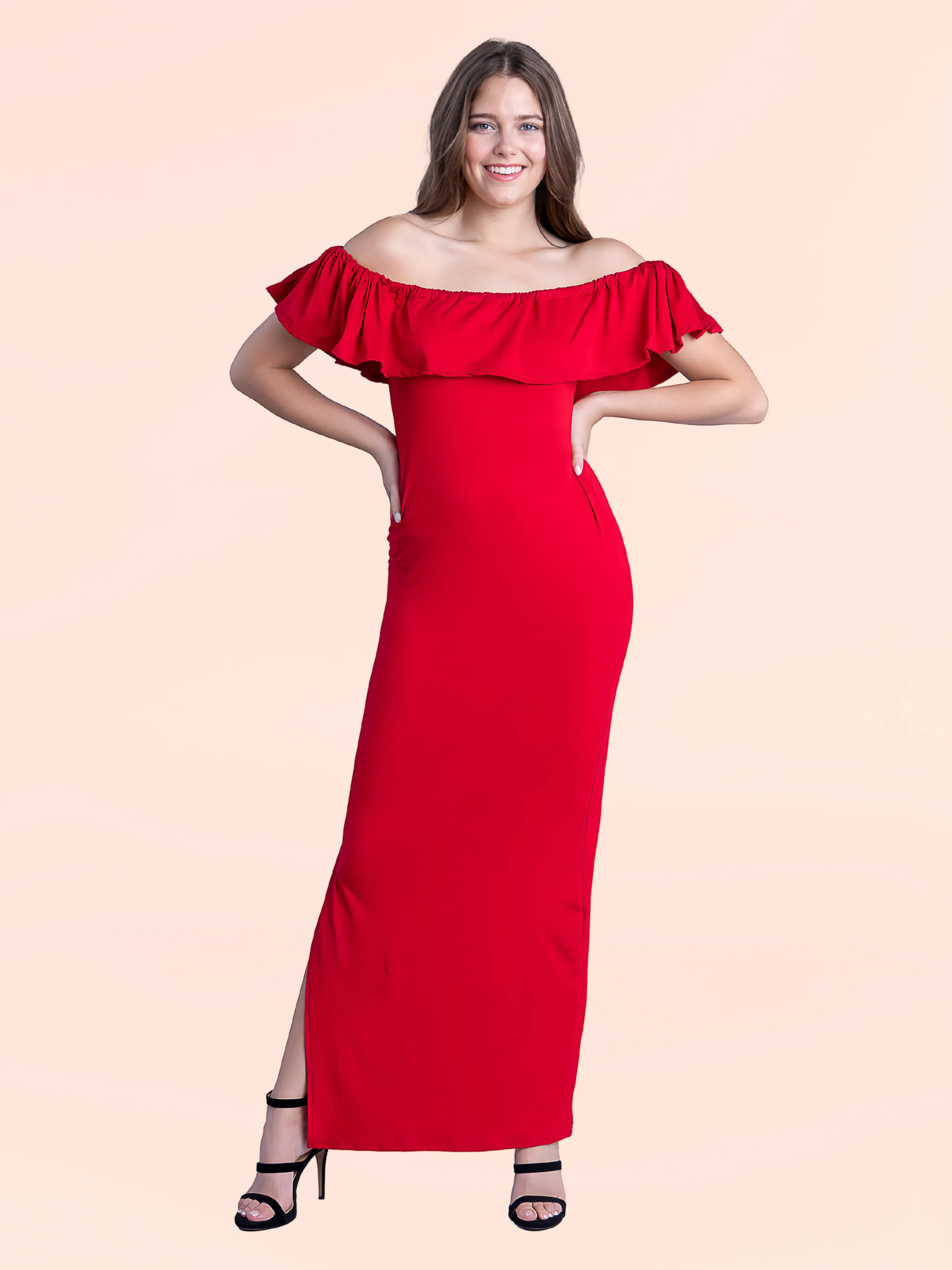 Off Shoulder Ruffle Detail Maxi Dress