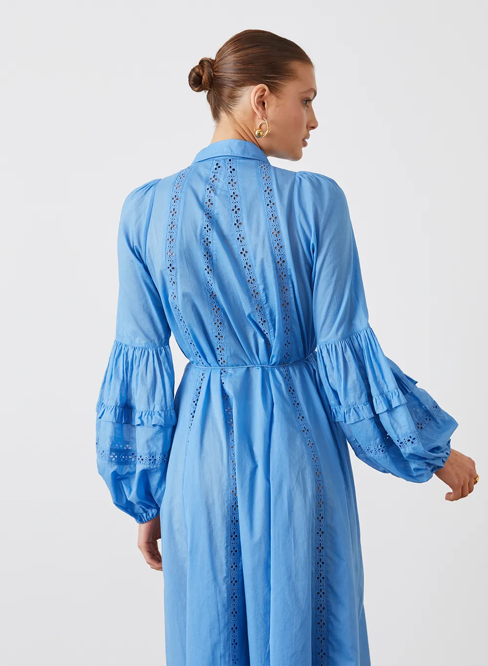 OLYMPIA ORGANIC COTTON MAXI SMOCK SHIRT DRESS | CERULEAN BLUE