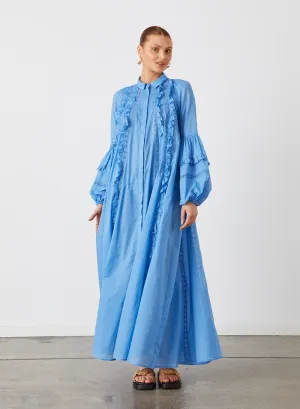 OLYMPIA ORGANIC COTTON MAXI SMOCK SHIRT DRESS | CERULEAN BLUE