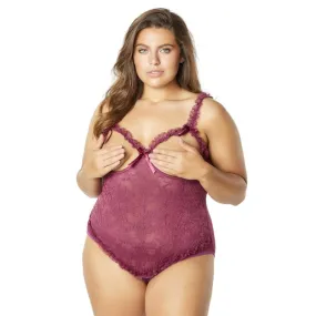 Open Cup Crotchless Teddy - Amaranth - Queen Size