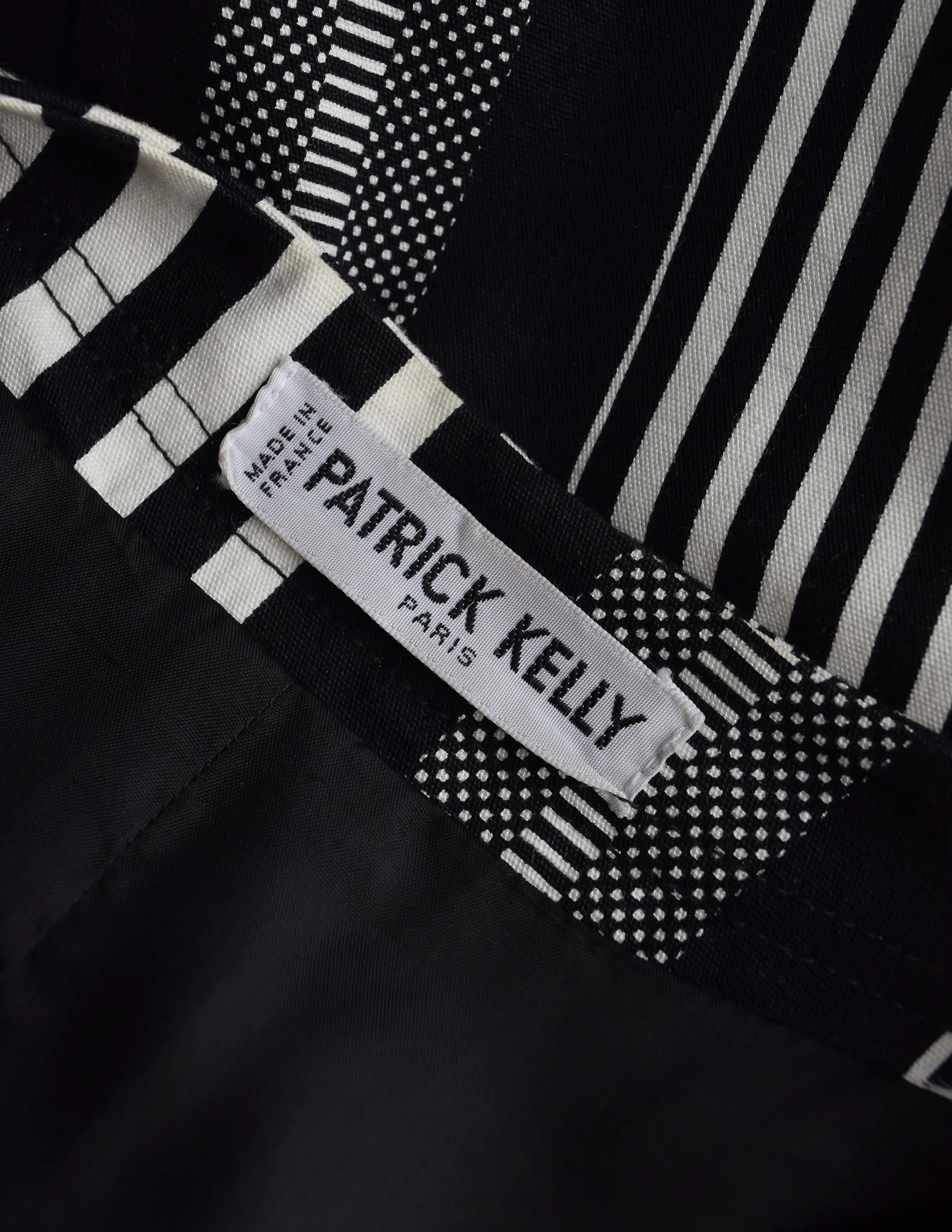 Patrick Kelly Vintage 1988 Black White Kente Inspired Print Cotton Swing Coat