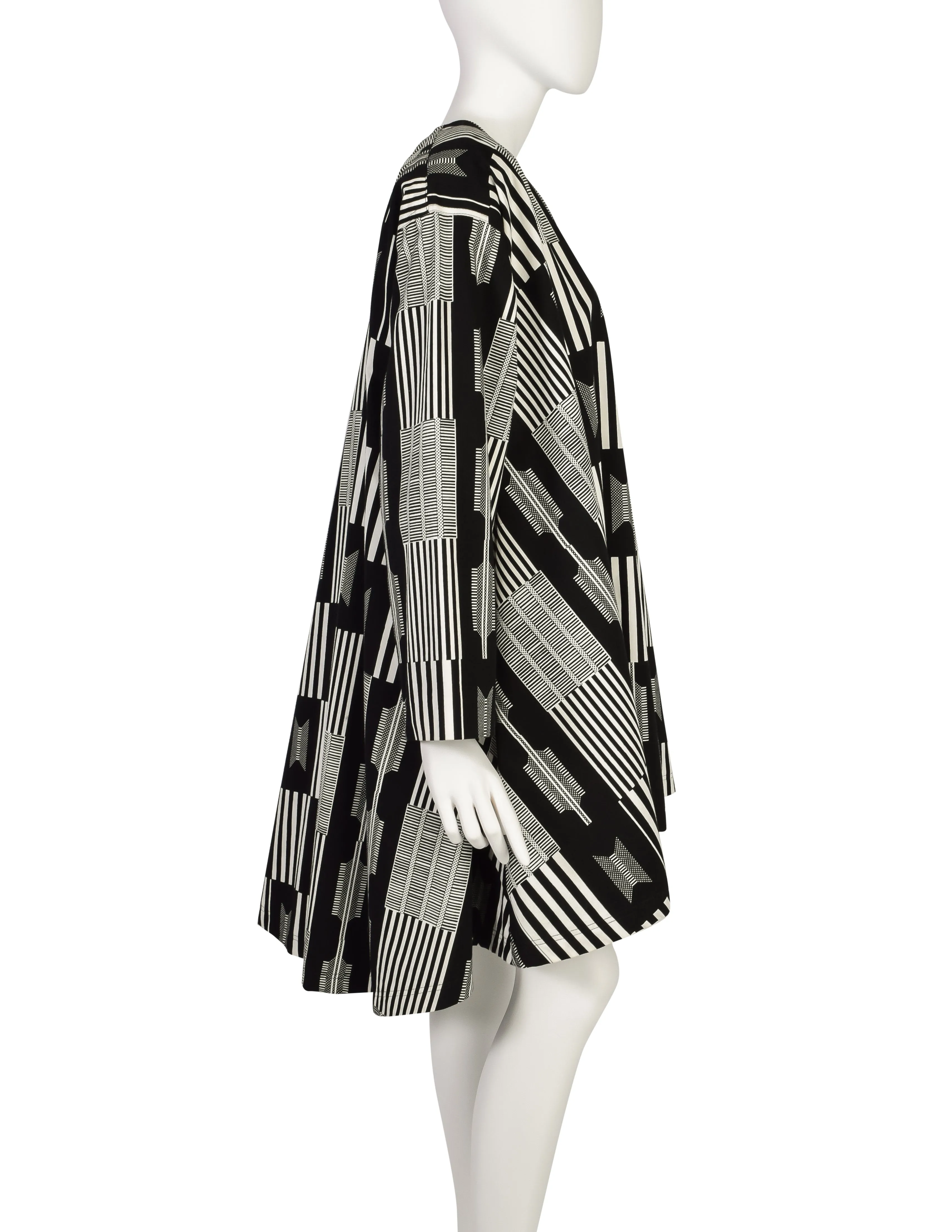 Patrick Kelly Vintage 1988 Black White Kente Inspired Print Cotton Swing Coat